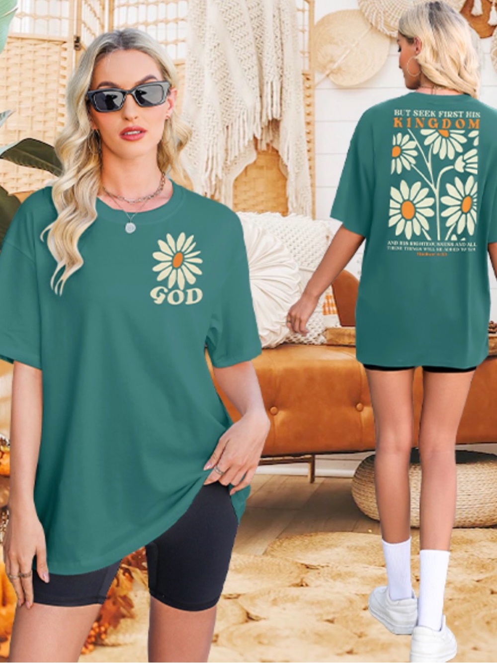 Seek First Kingdom of God Graphic Tee (NWOT) Teal, Size Medium *very oversized*